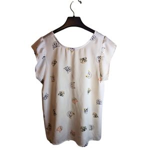 Westmoon sz S Cats & Ruffles Sweet Short Sleeve high-low neck blouse